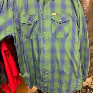 DIXXON Green and Blue Plaid Snap-Front Shirt
